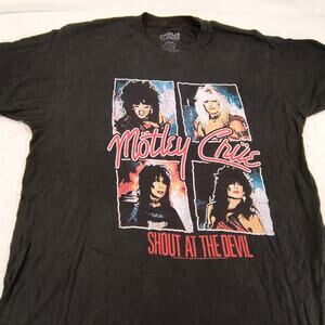 Motley Crue Band Graphic Short Sleeve Crew Neck Shirt Men Size Large L Black Red